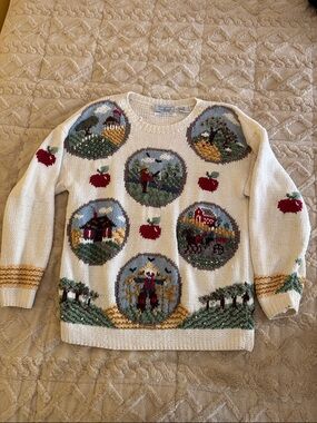 Signatures by Norther Isles Hand Knitted Farm Design Sweater Size XL